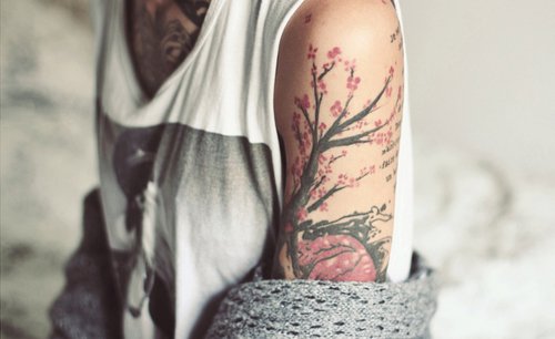 Left Half Sleeve Cherry Blosoom Tattoos